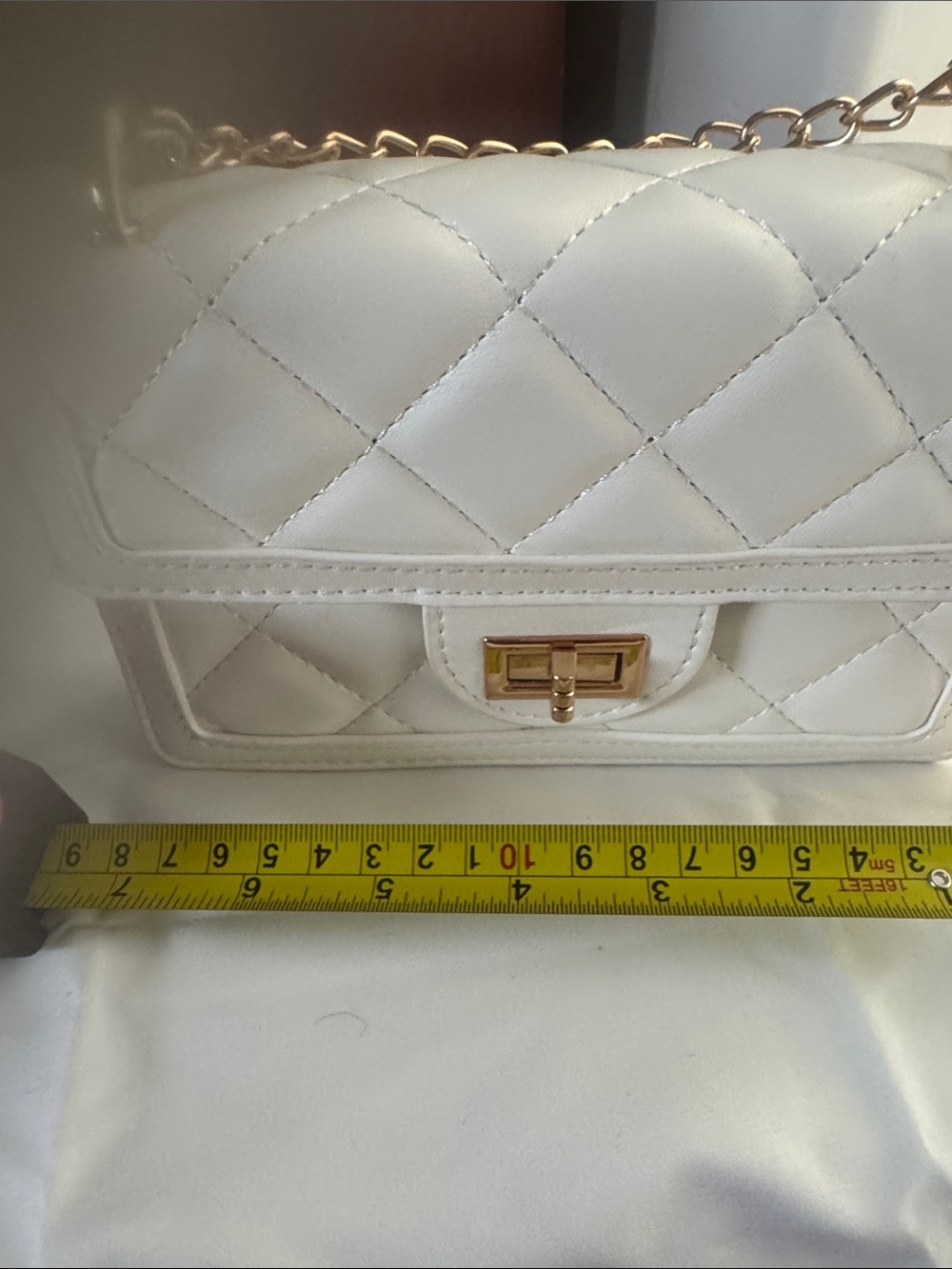 White Quilted Chain Shoulder Bag with Gold Hardware